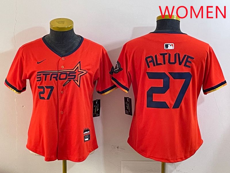 Women Houston Astros #27 Altuve Orange Three generations Joint Name 2025 Nike MLB Jersey style 410->women mlb jersey->Women Jersey